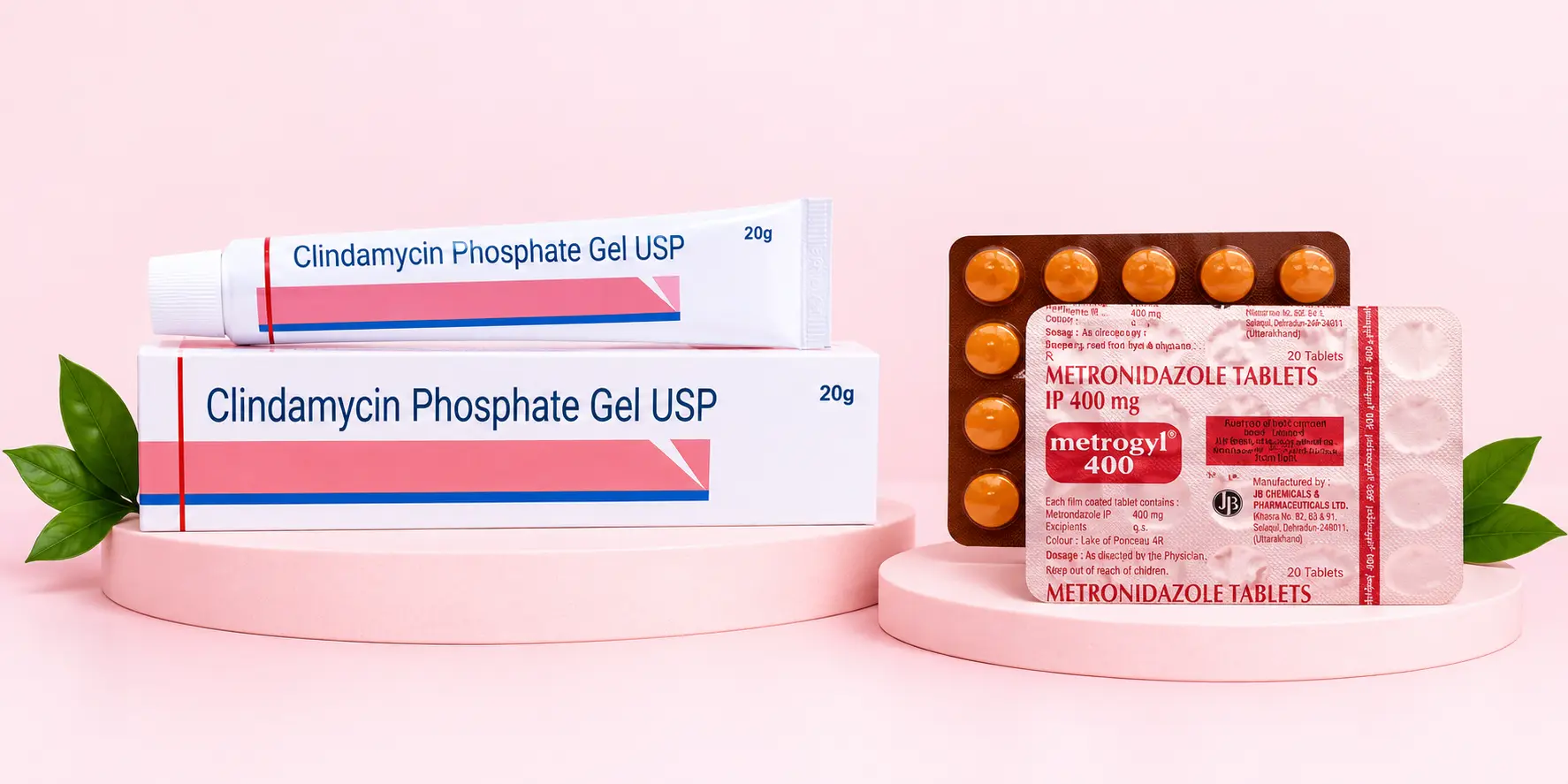 Clindamycin phosphate gel and metronidazole tablets pharmaceutical products